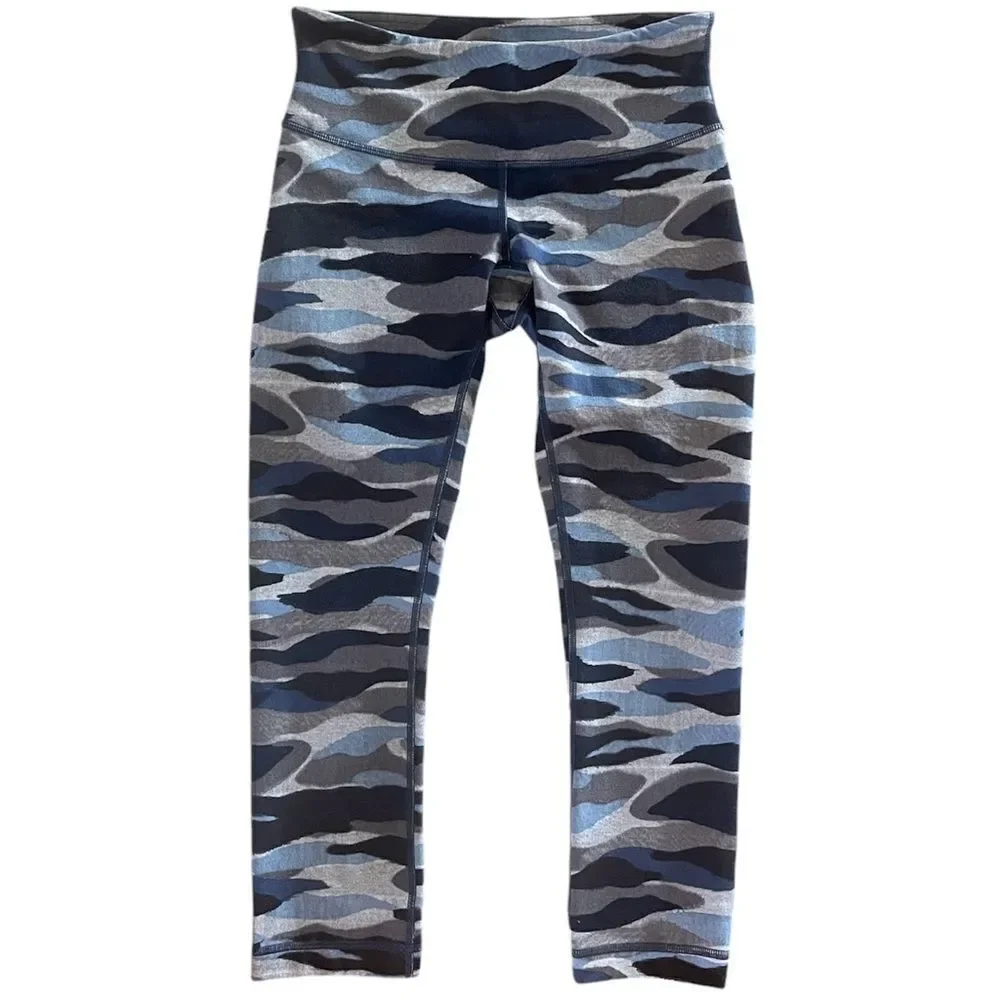 Lululemon Wunder Under Crop III Leggings Blue Camo 22" Inseam Luon Womens Size 4 - Picture 9 of 9